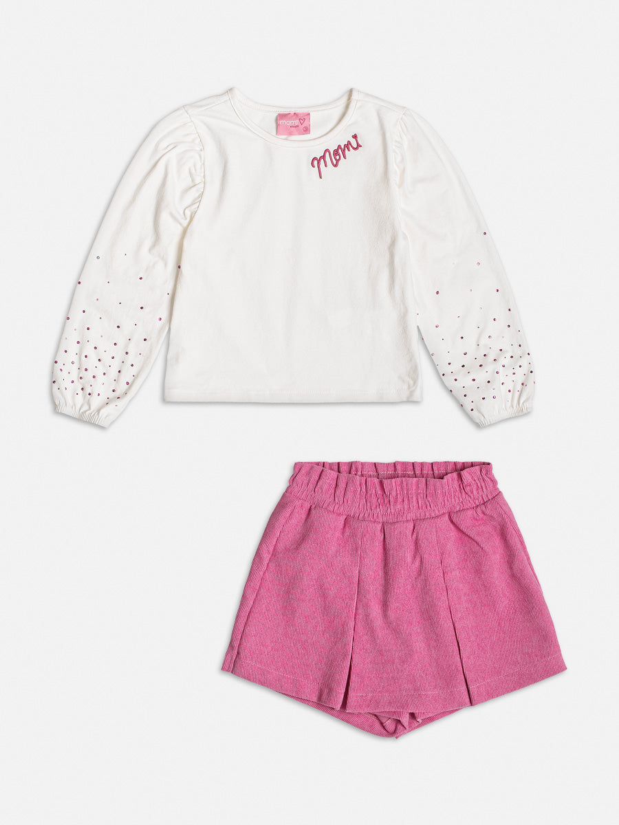 Conjunto Infantil Momi Inverno Shorts Saia e Blusa Strass Rosa