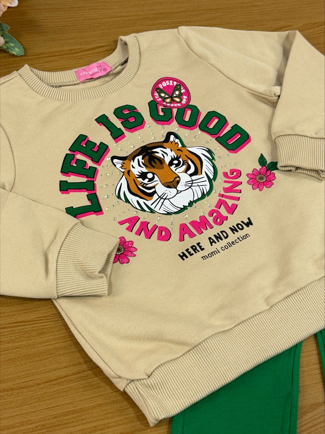 Conjunto Infantil Momi Inverno Legging Verde Moletom Tigre