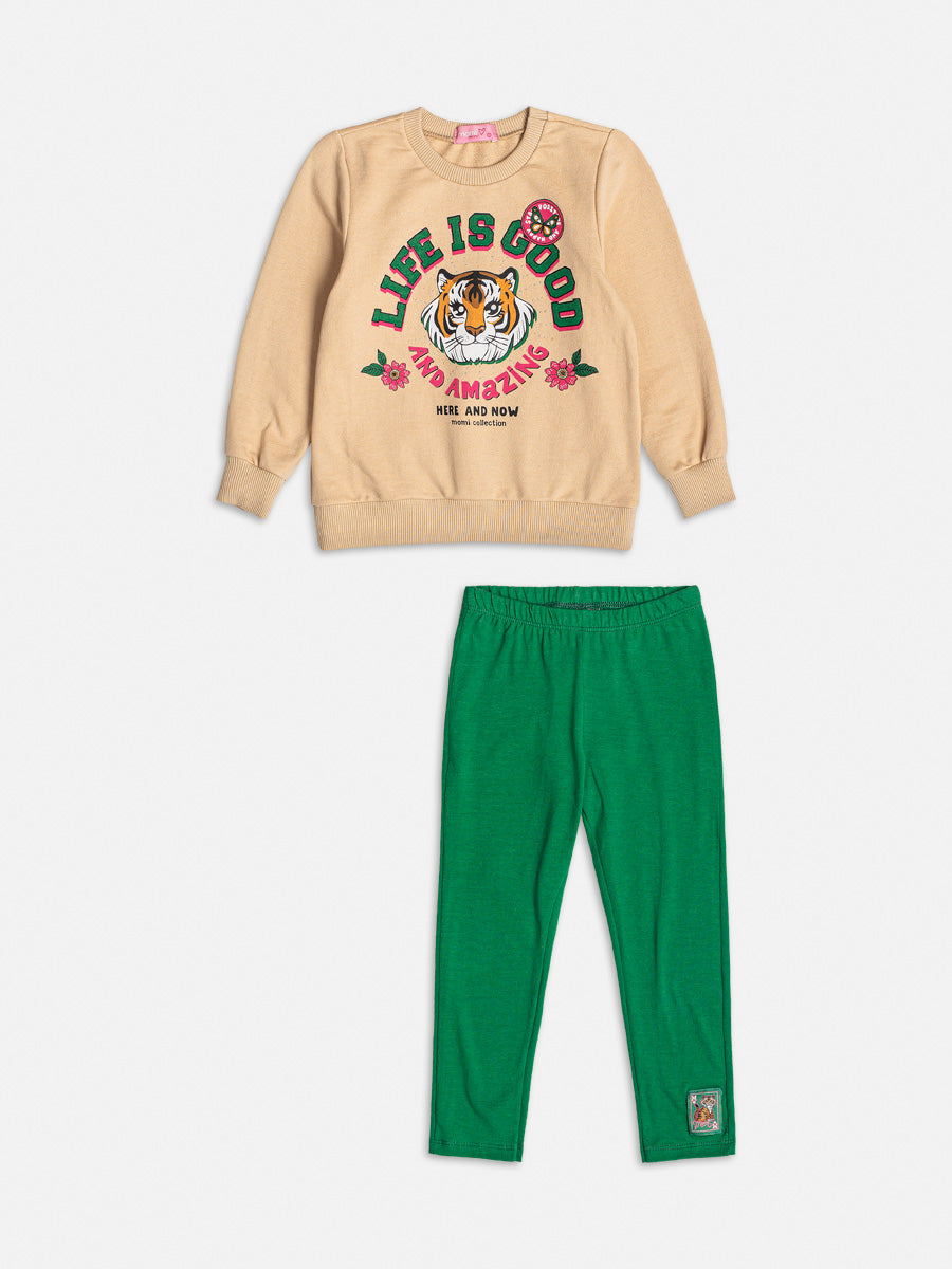 Conjunto Infantil Momi Inverno Legging Verde Moletom Tigre