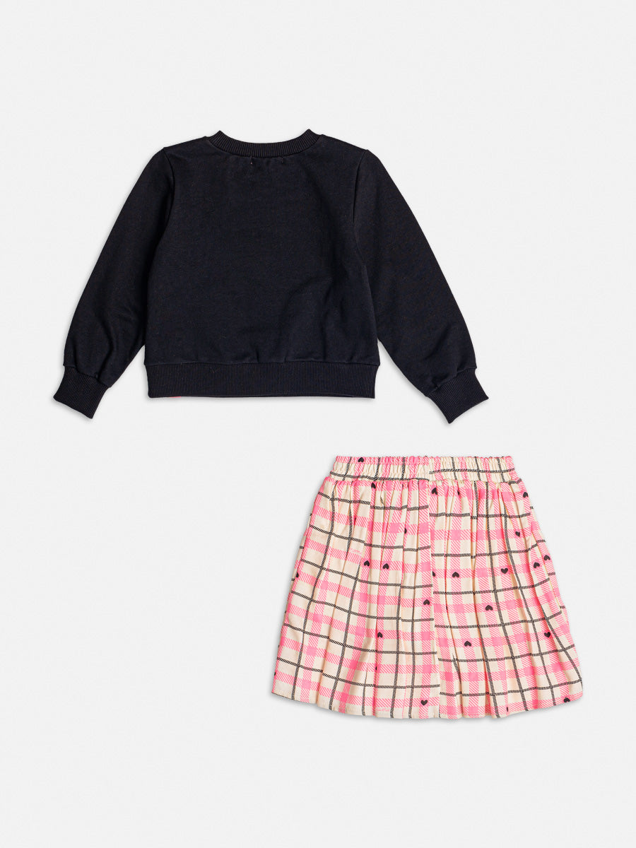 Conjunto Infantil Momi Inverno Saia Xadrez e Moletom Love