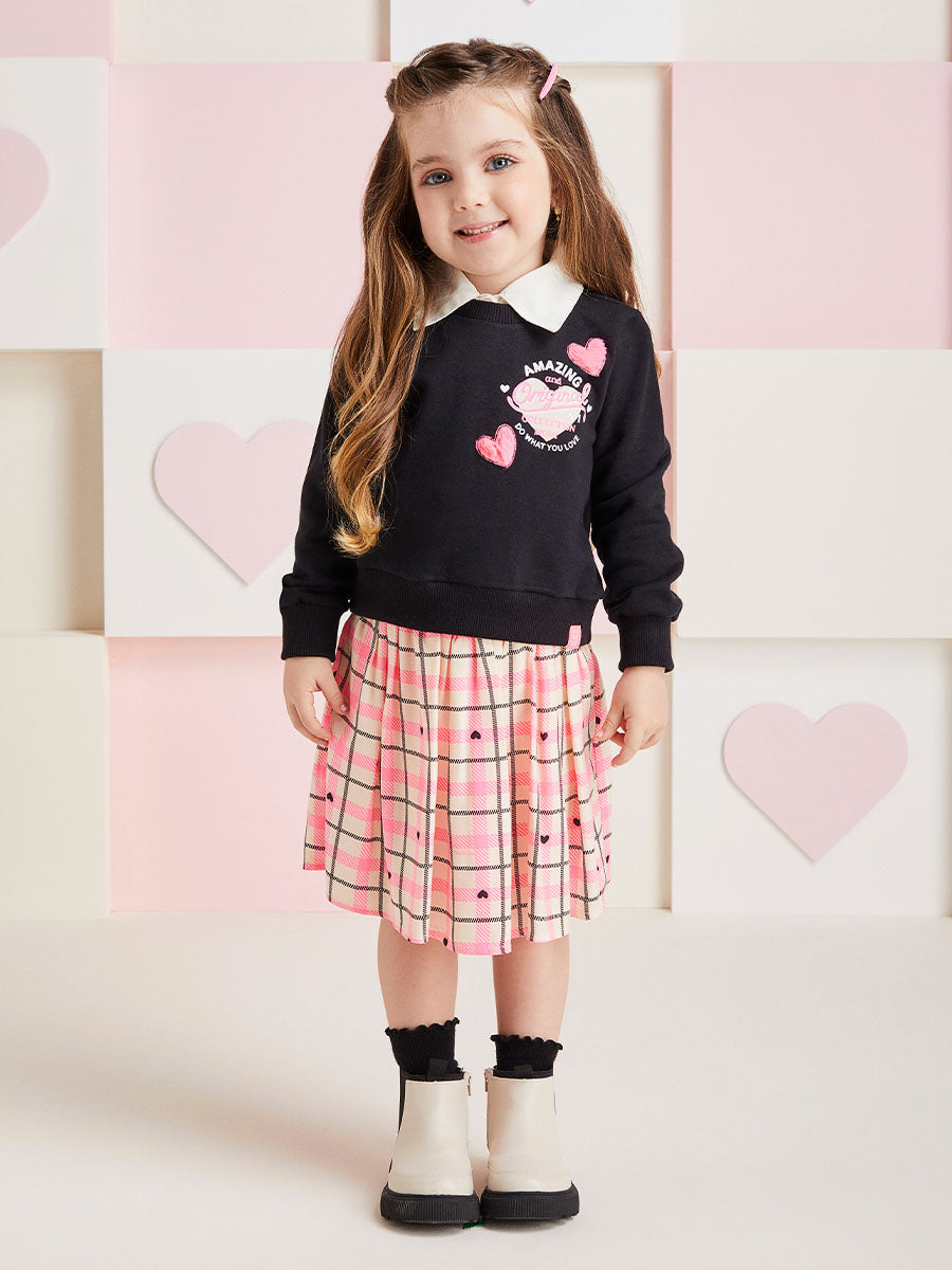 Conjunto Infantil Momi Inverno Saia Xadrez e Moletom Love