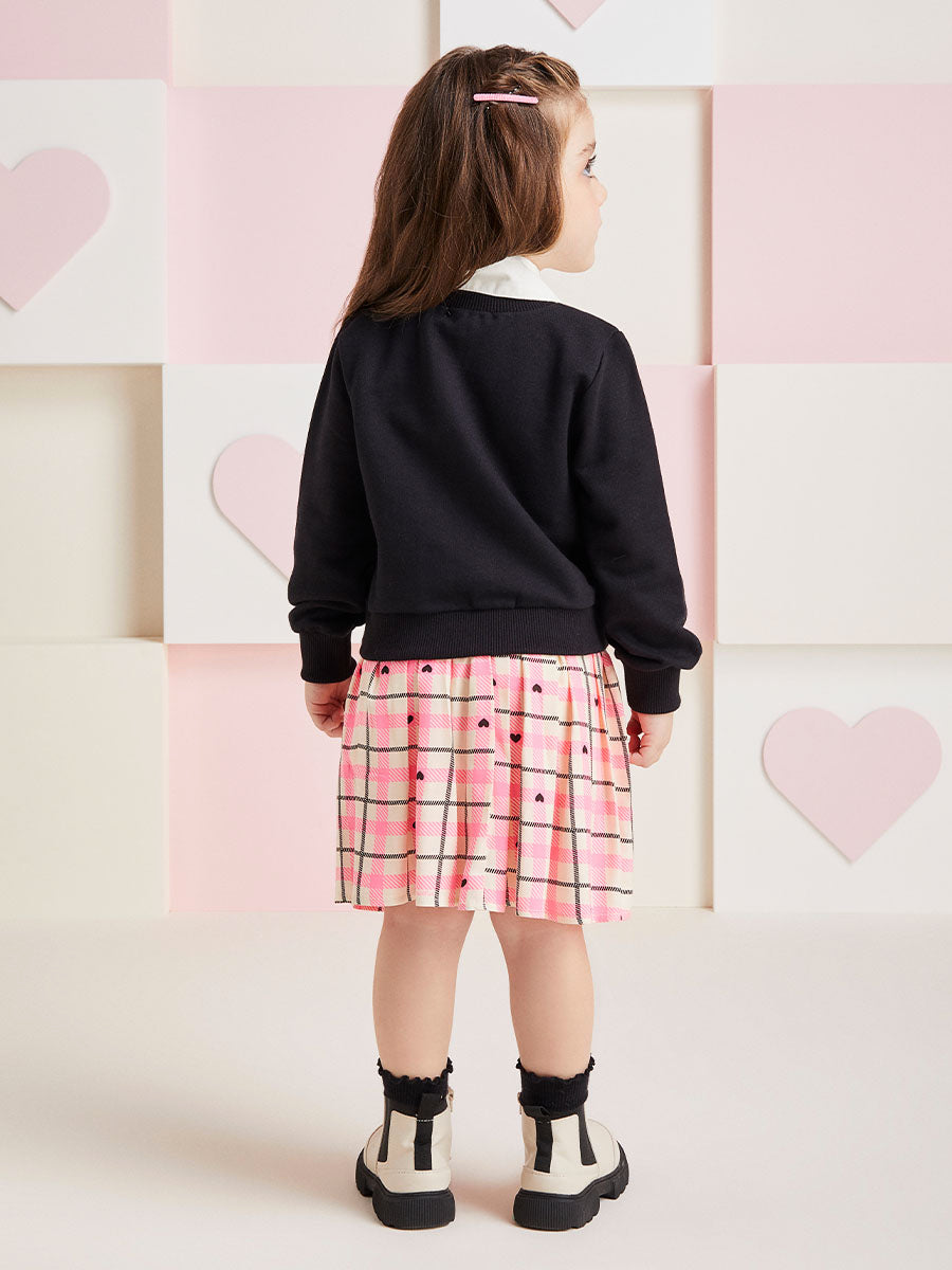 Conjunto Infantil Momi Inverno Saia Xadrez e Moletom Love
