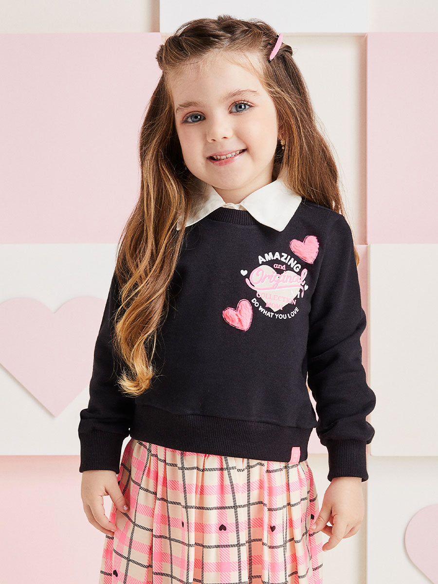 Conjunto Infantil Momi Inverno Saia Xadrez e Moletom Love