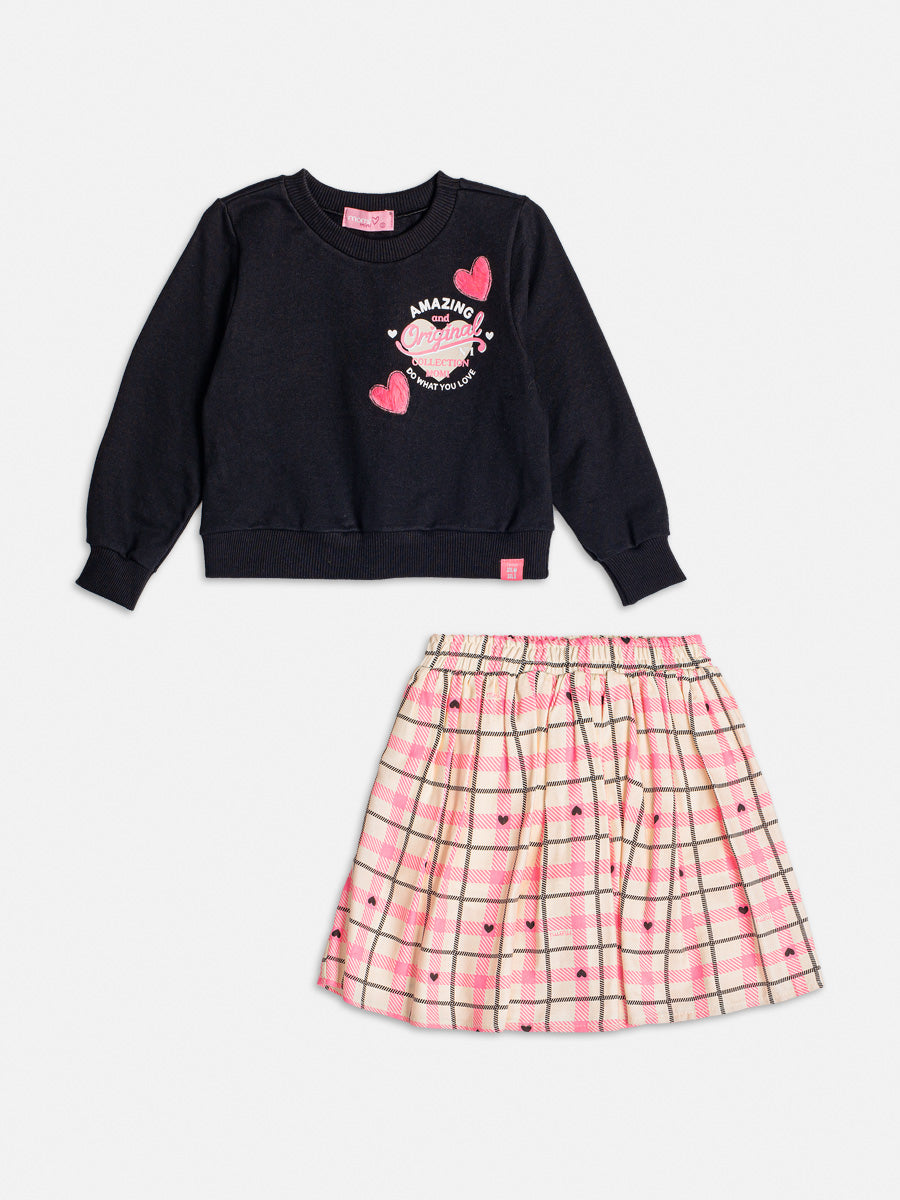 Conjunto Infantil Momi Inverno Saia Xadrez e Moletom Love