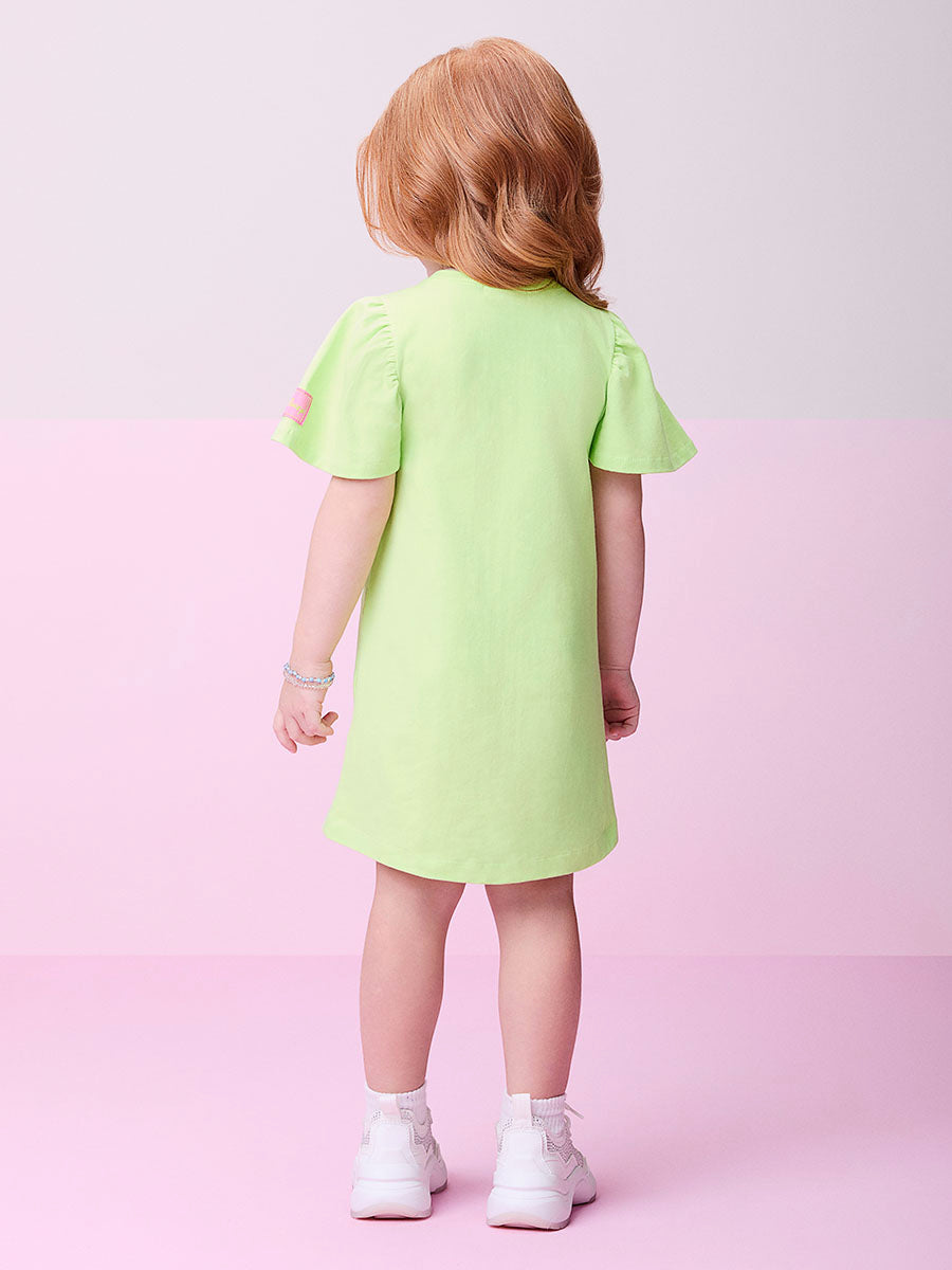 Vestido Infantil Momi Verão Verde Stitch e Angel