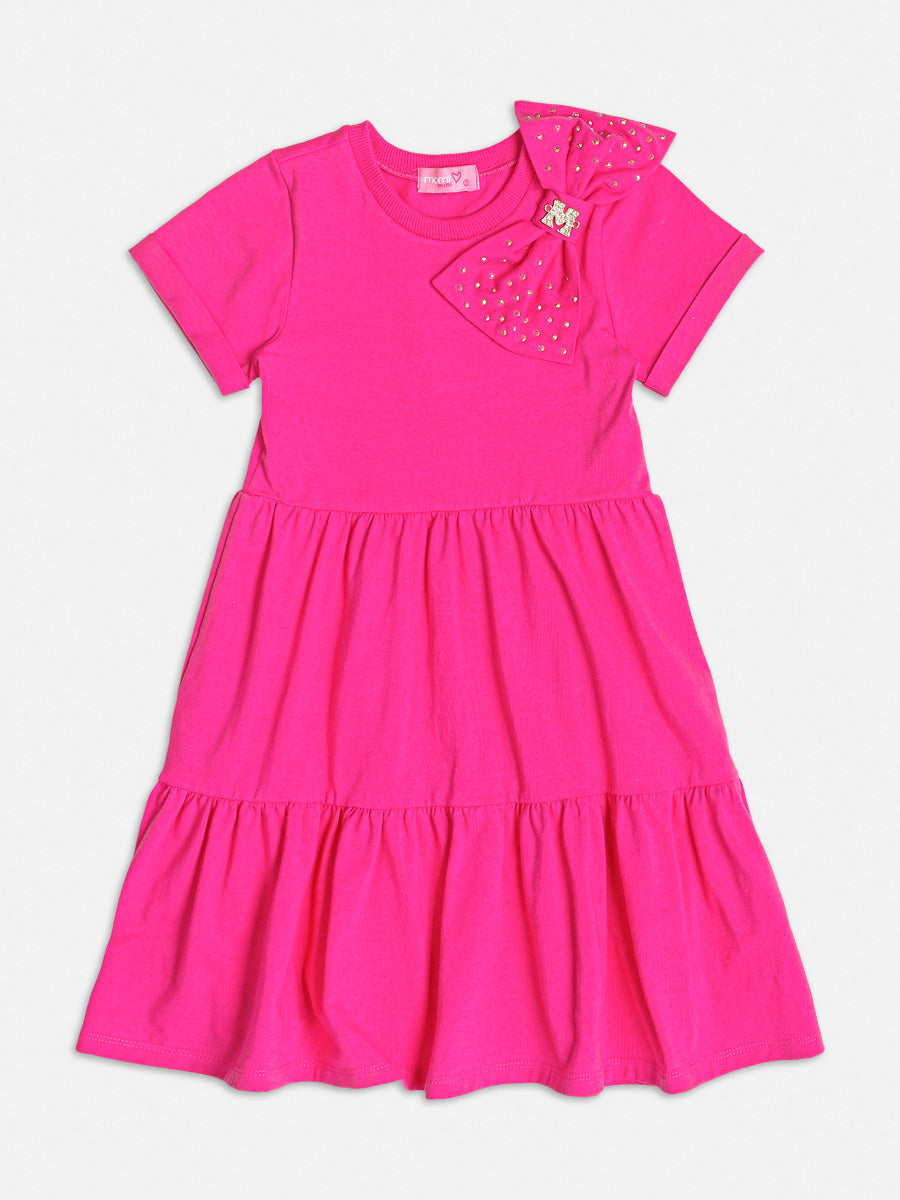Vestido Infantil Momi Verão Rosa com Laço Strass
