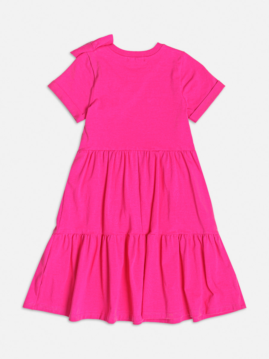 Vestido Infantil Momi Verão Rosa com Laço Strass