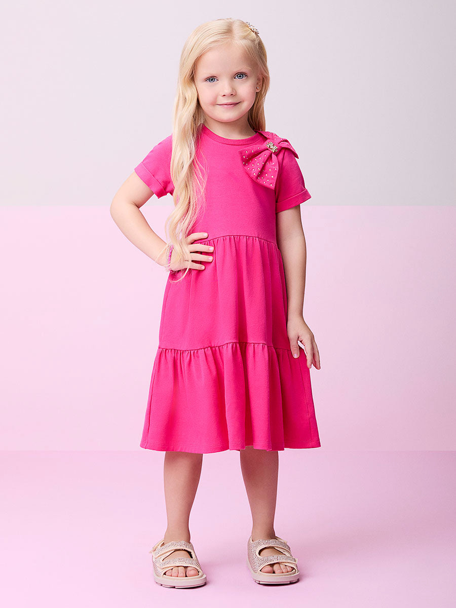 Vestido Infantil Momi Verão Rosa com Laço Strass
