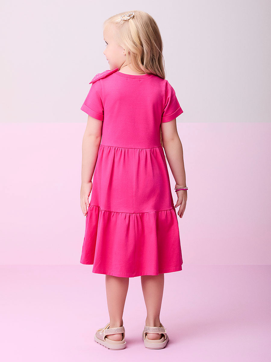 Vestido Infantil Momi Verão Rosa com Laço Strass