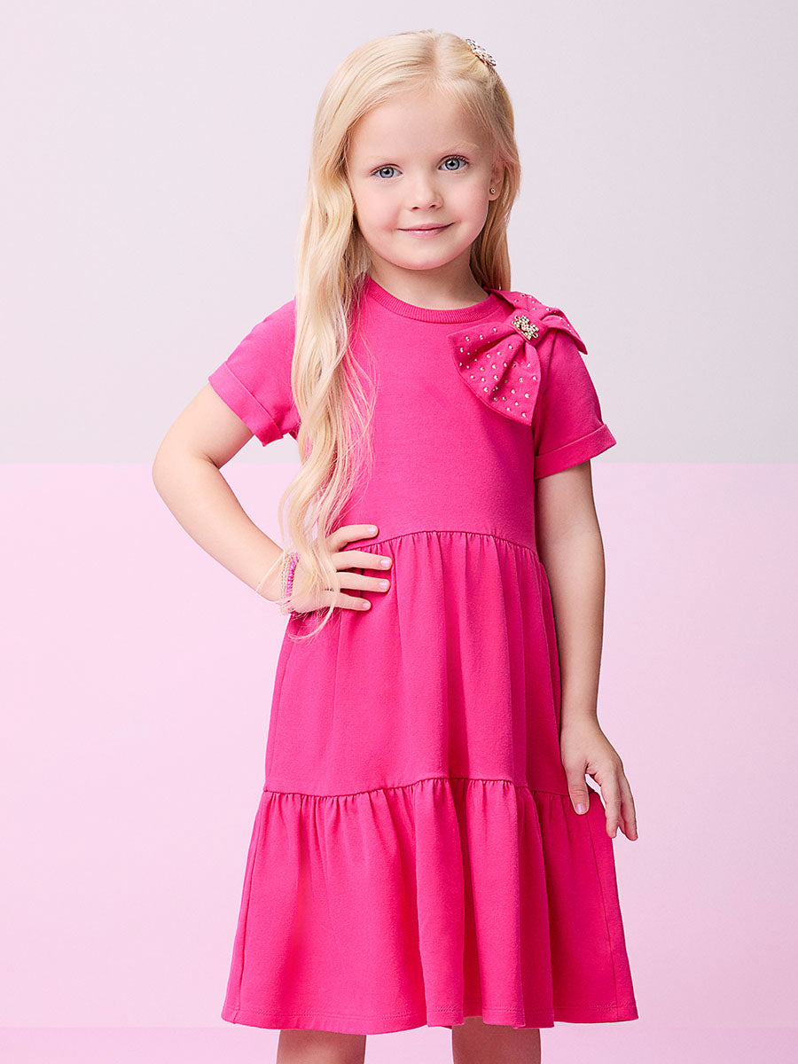 Vestido Infantil Momi Verão Rosa com Laço Strass