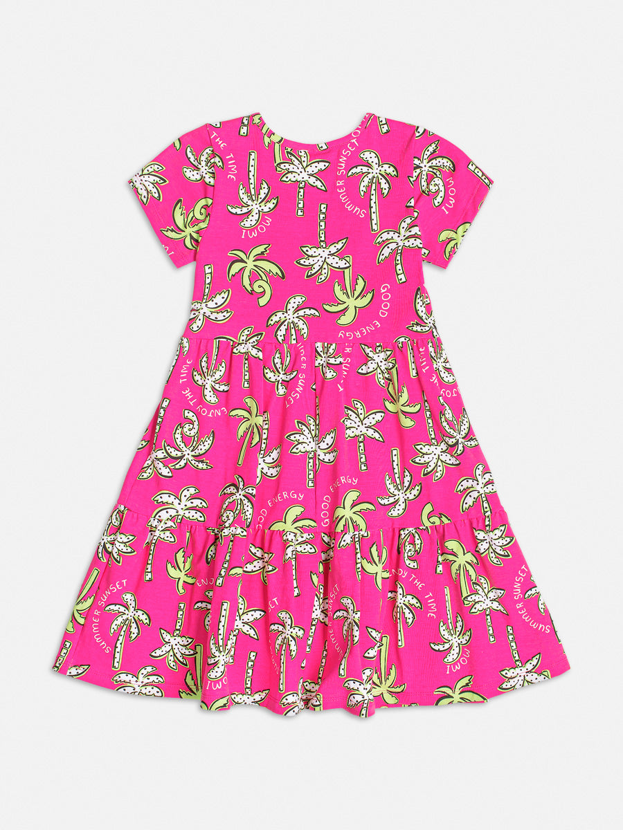 Vestido Infantil Momi Verão Rosa Coqueiros