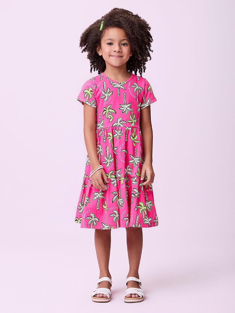 Vestido Infantil Momi Verão Rosa Coqueiros