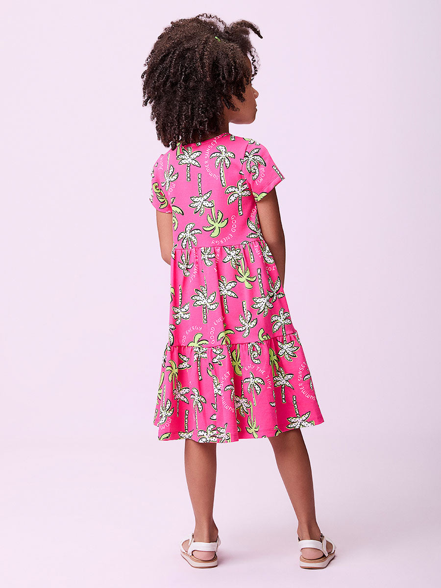 Vestido Infantil Momi Verão Rosa Coqueiros
