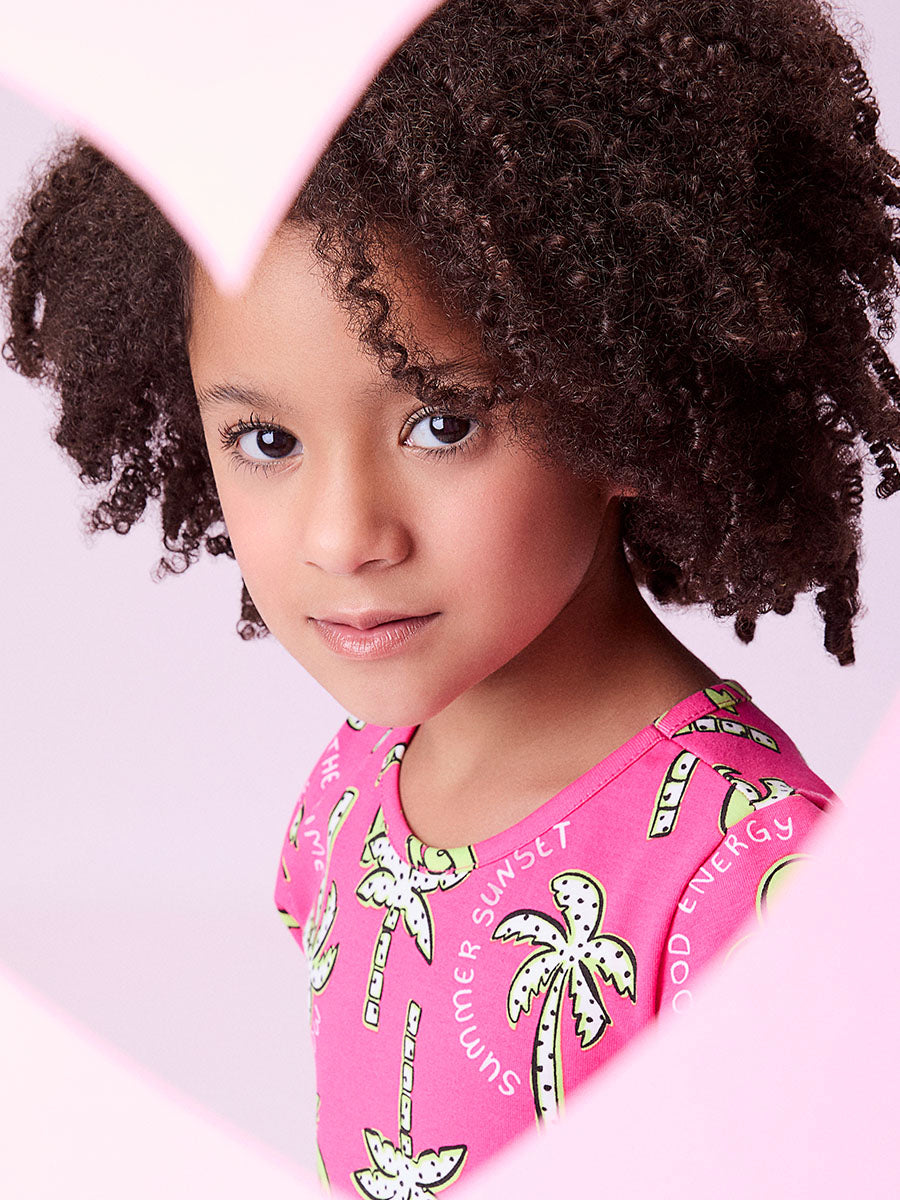 Vestido Infantil Momi Verão Rosa Coqueiros