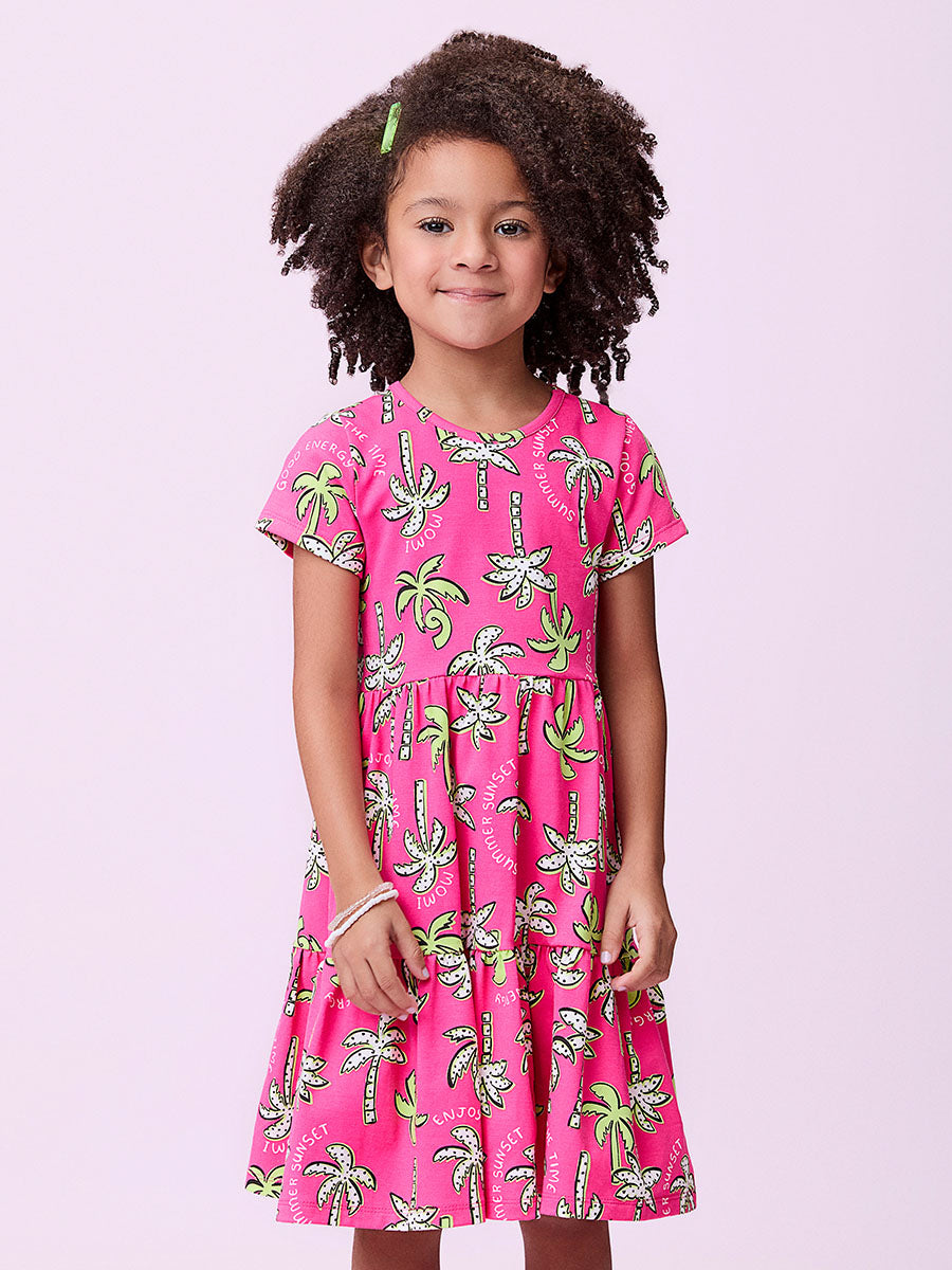 Vestido Infantil Momi Verão Rosa Coqueiros