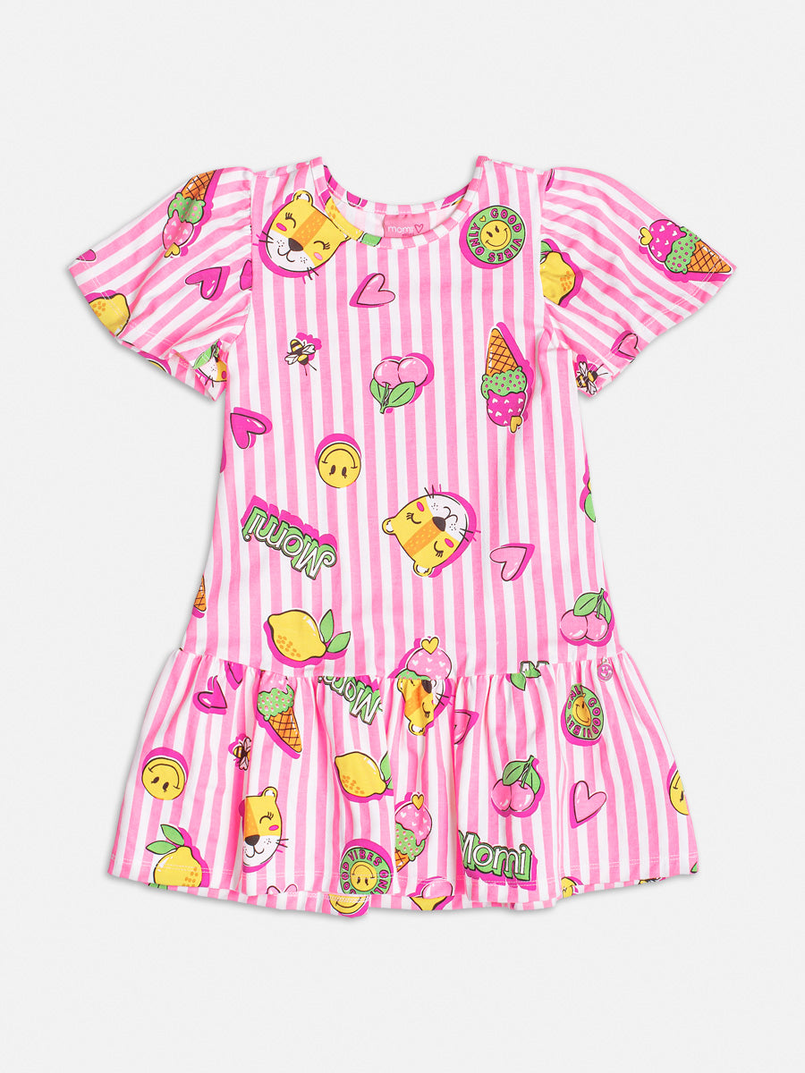 Vestido Infantil Momi Verão Rosa Listrado