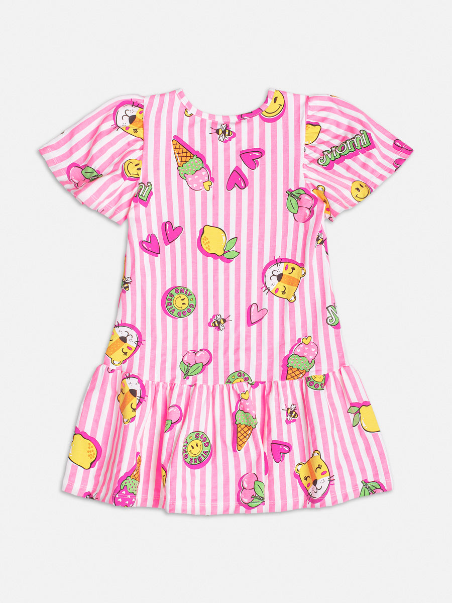 Vestido Infantil Momi Verão Rosa Listrado
