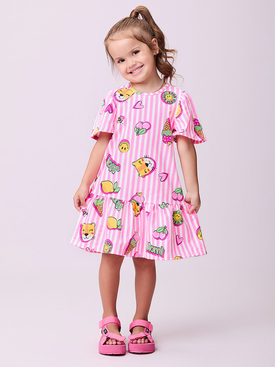 Vestido Infantil Momi Verão Rosa Listrado