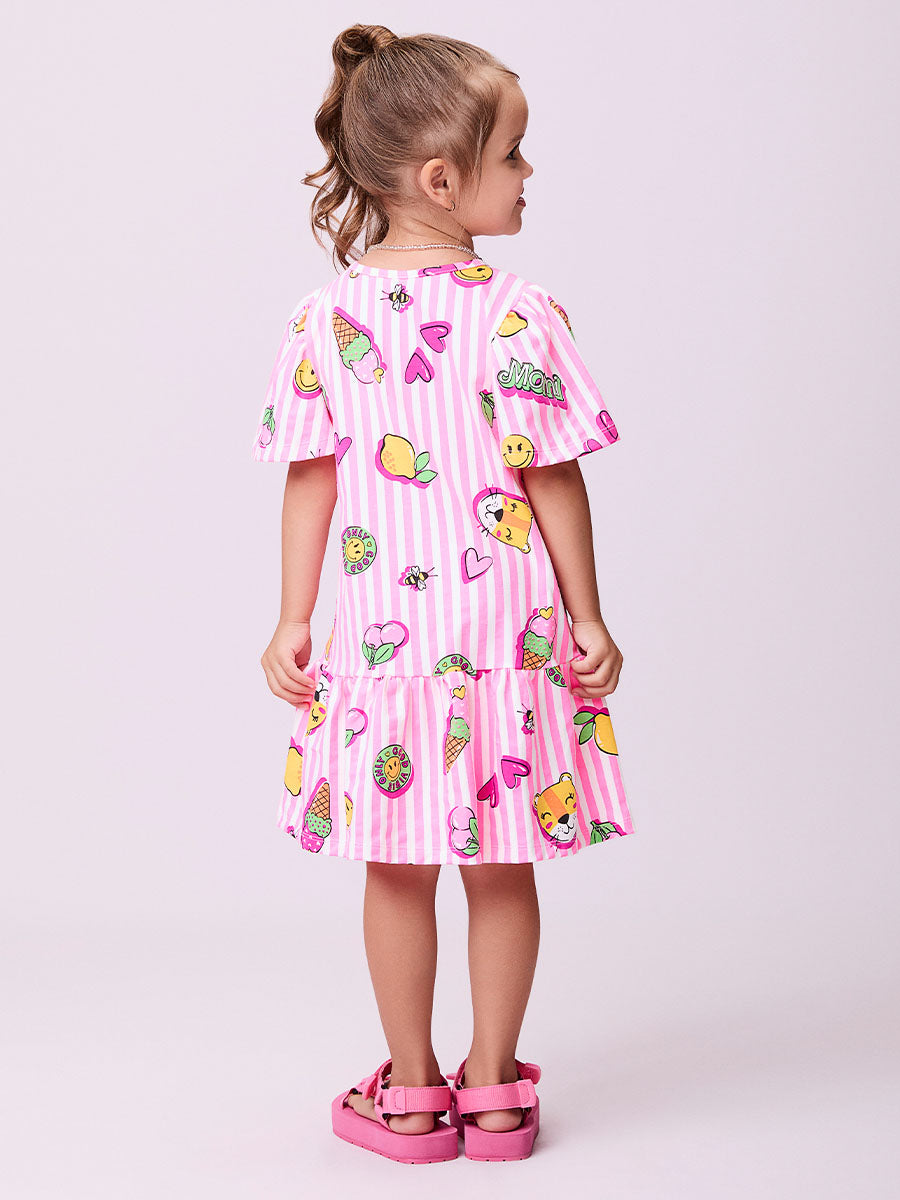 Vestido Infantil Momi Verão Rosa Listrado