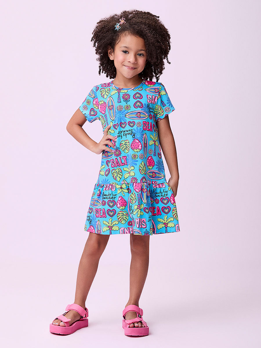 Vestido Infantil Momi Verão Azul Summer