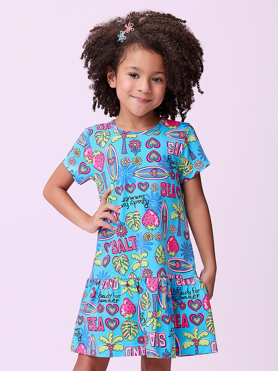 Vestido Infantil Momi Verão Azul Summer