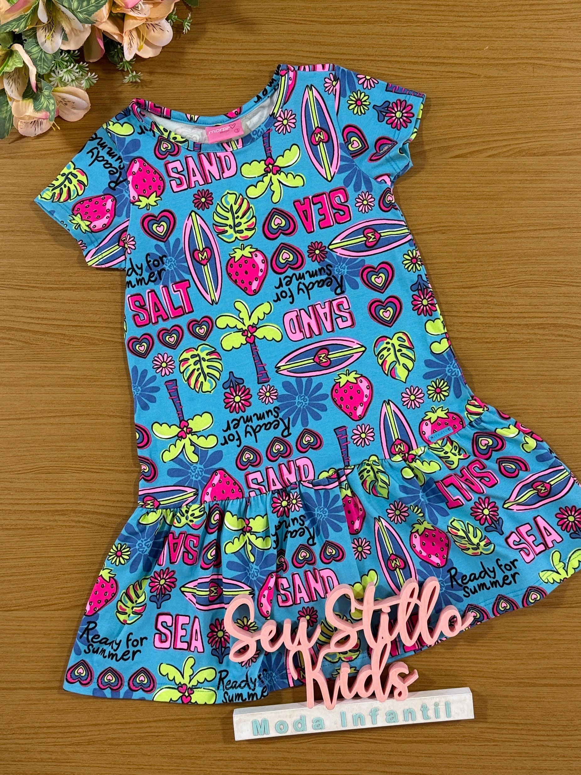 Vestido Infantil Momi Verão Azul Summer