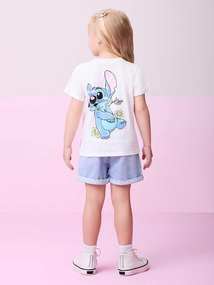 Conjunto Infantil Momi Verão Shorts Jeans Verde e Blusa Angel Stitch