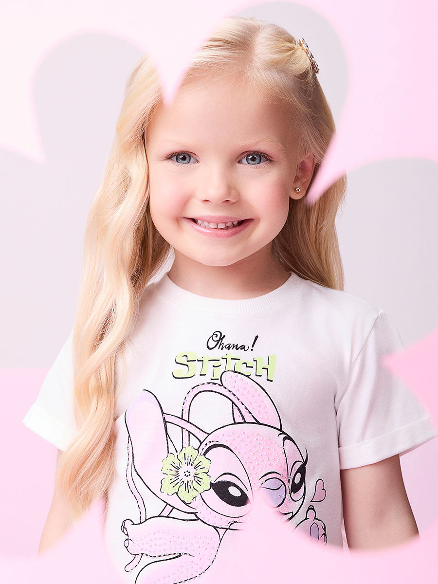 Conjunto Infantil Momi Verão Shorts Jeans Verde e Blusa Angel Stitch