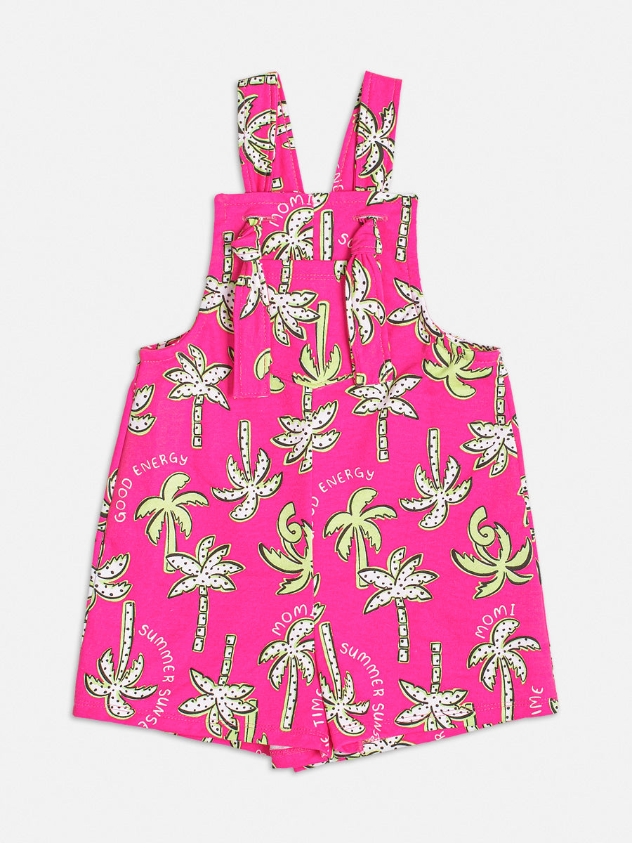 Jardineira Infantil Momi Verão Rosa Coqueiro com Blusa