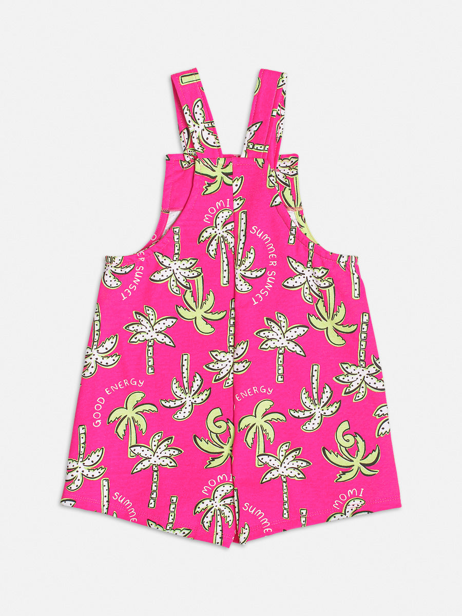Jardineira Infantil Momi Verão Rosa Coqueiro com Blusa