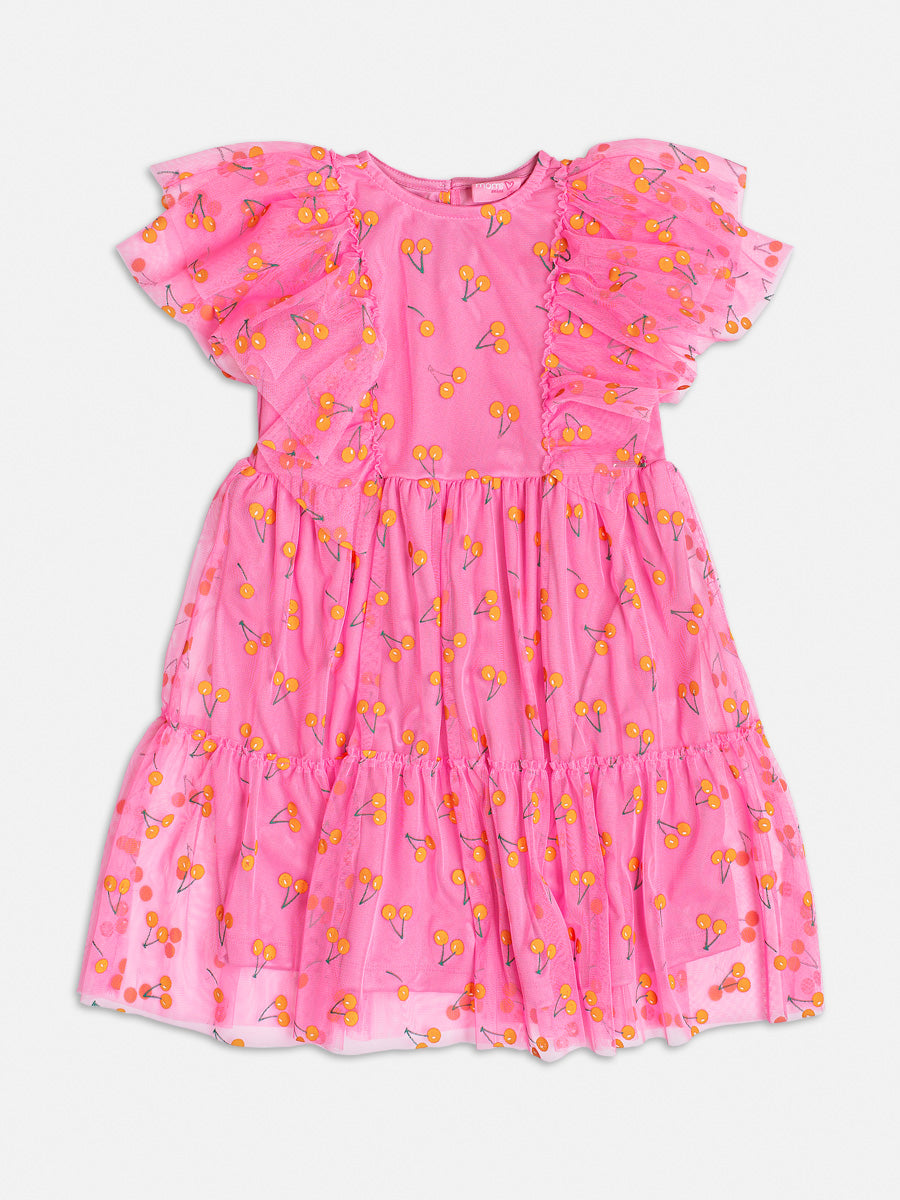Vestido Infantil Momi Verão Rosa Tule Cereja