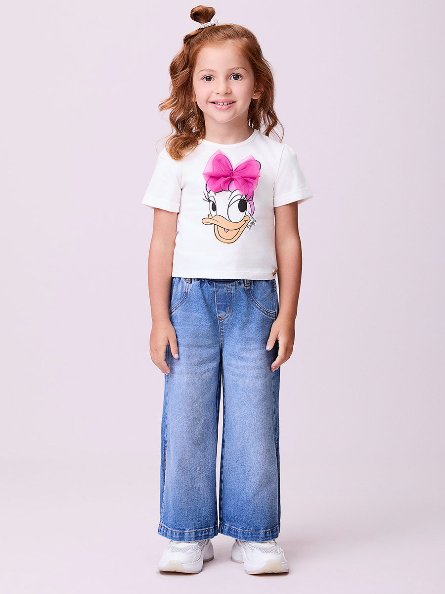 Blusa Infantil Momi Verão Branca Margarida Disney