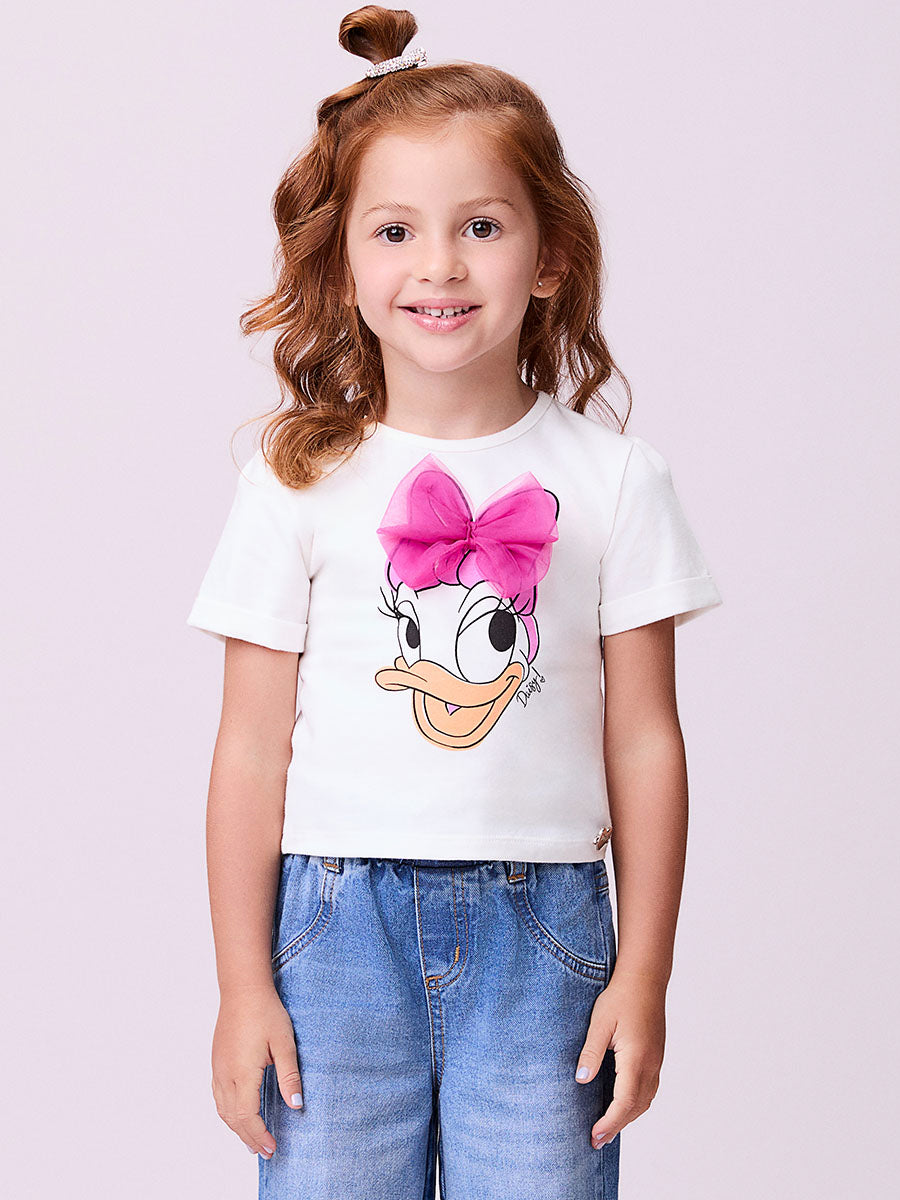 Blusa Infantil Momi Verão Branca Margarida Disney