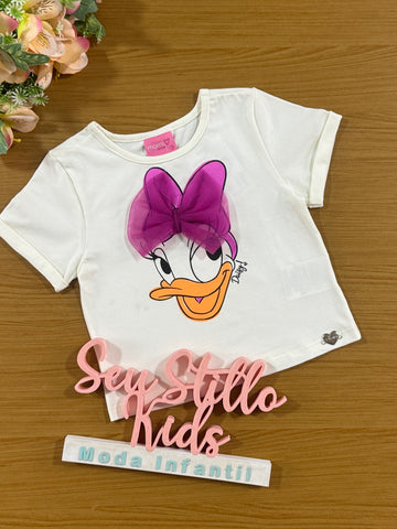 Blusa Infantil Momi Verão Branca Margarida Disney