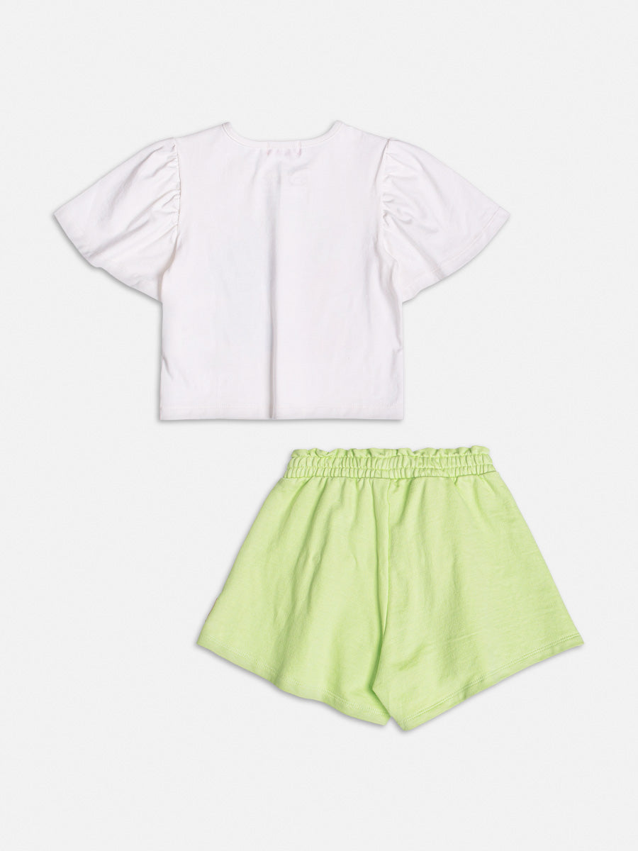 Conjunto Infantil Momi Verão Shorts Verde e Blusa Stitch