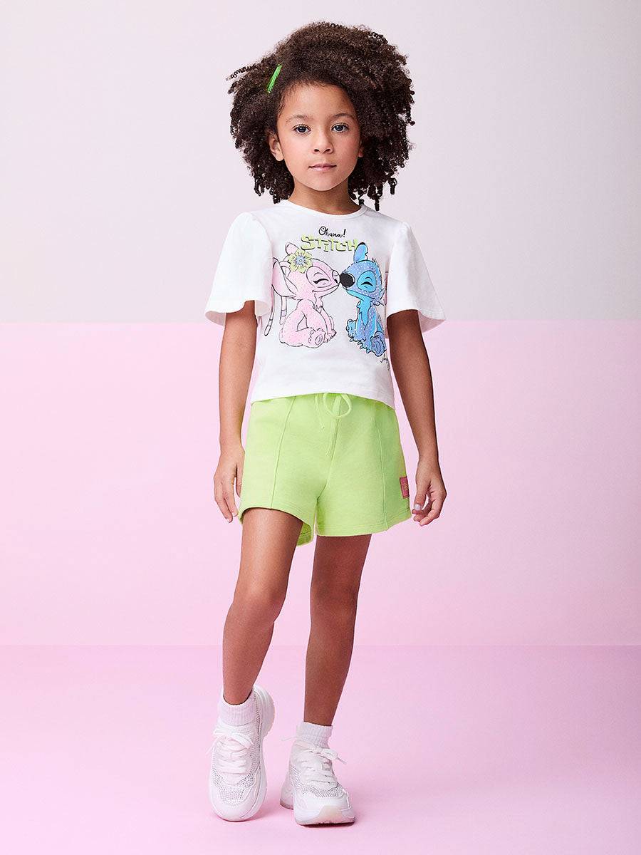 Conjunto Infantil Momi Verão Shorts Verde e Blusa Stitch