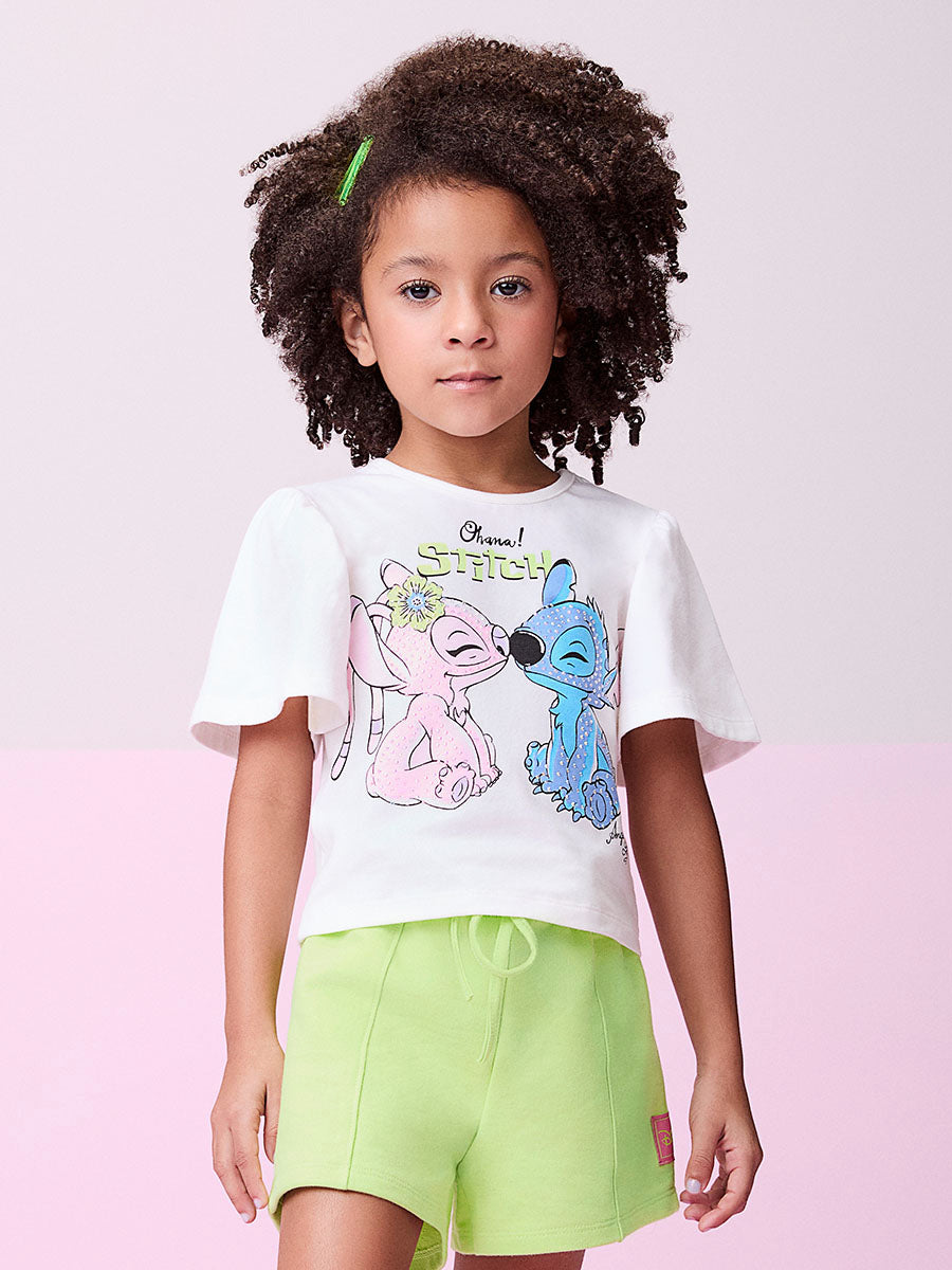 Conjunto Infantil Momi Verão Shorts Verde e Blusa Stitch