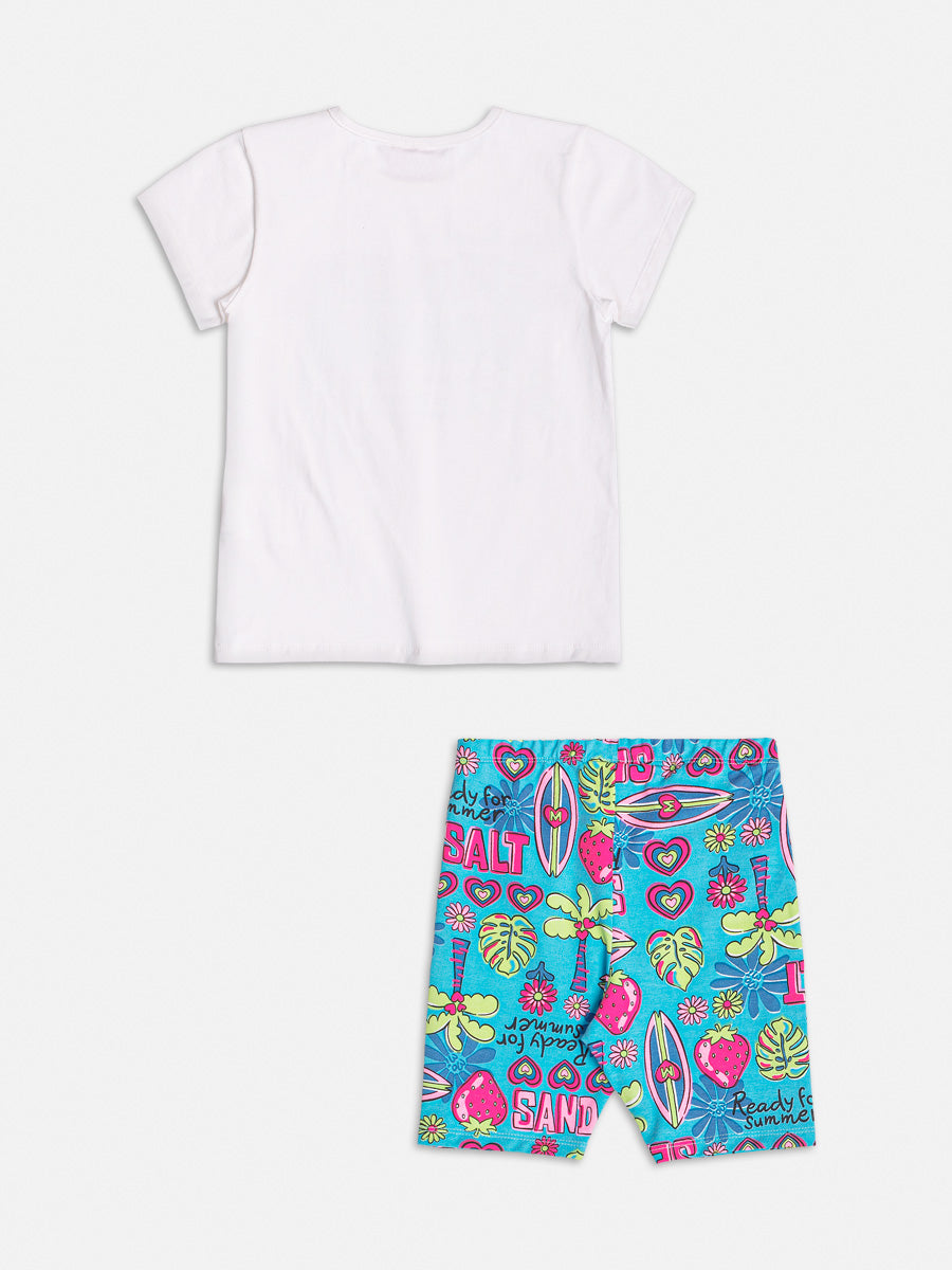Conjunto Infantil Momi Verão Shorts Ciclista Azul e Blusa Summer