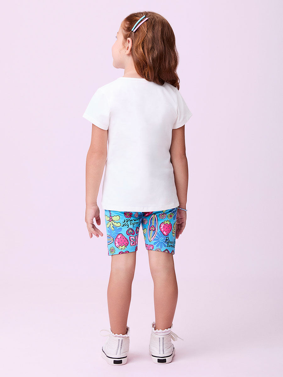 Conjunto Infantil Momi Verão Shorts Ciclista Azul e Blusa Summer