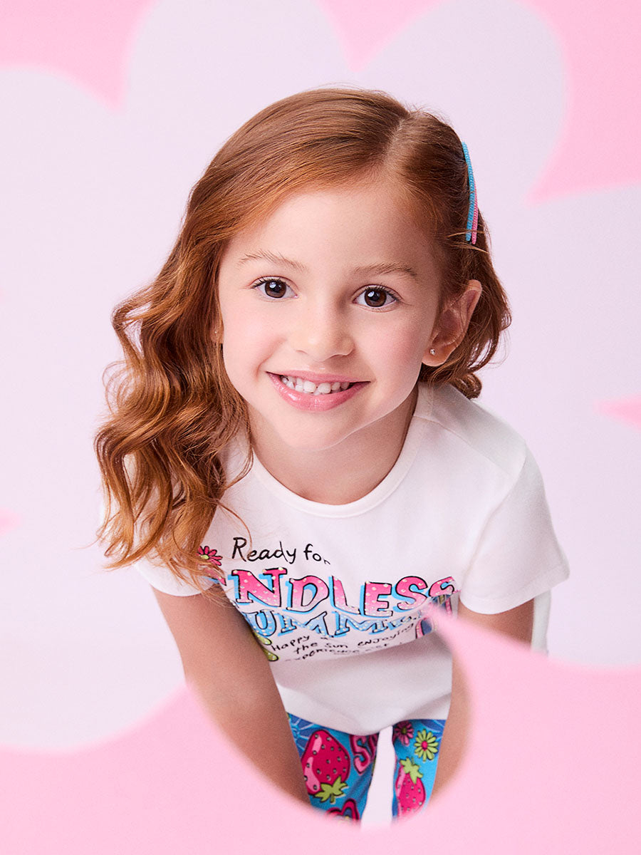 Conjunto Infantil Momi Verão Shorts Ciclista Azul e Blusa Summer