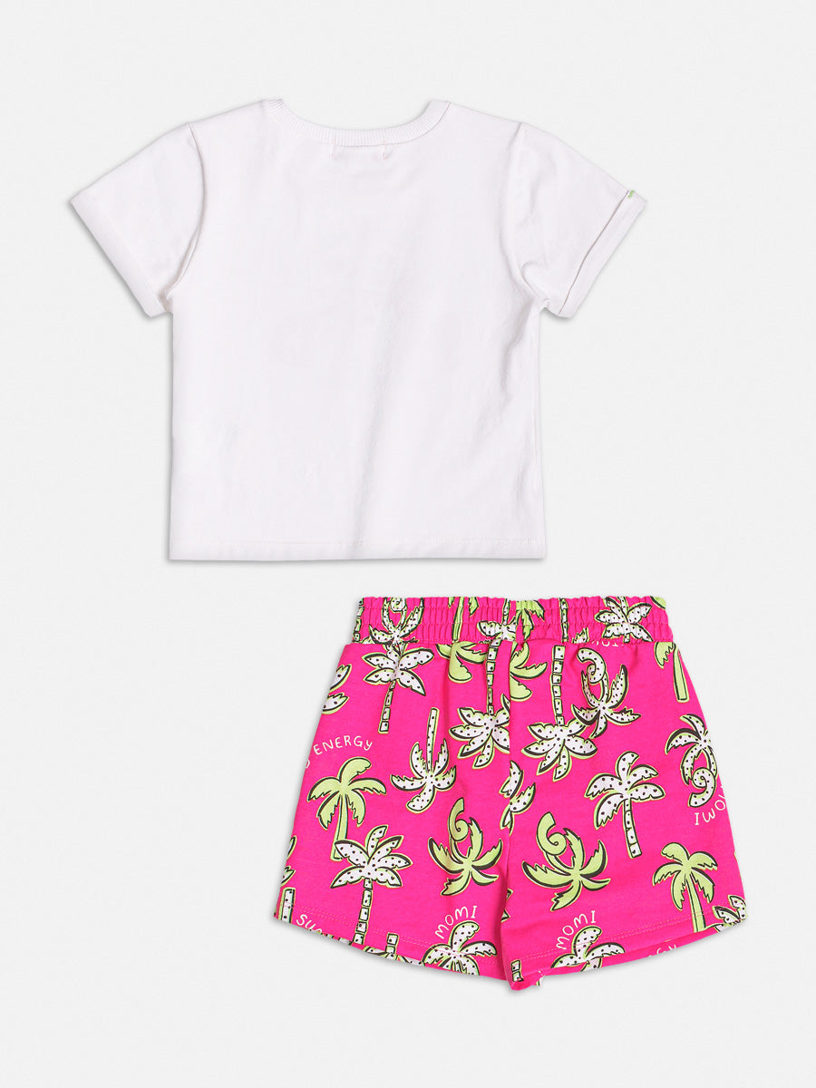 Conjunto Infantil Momi Verão Shorts Rosa Coqueiro e Blusa