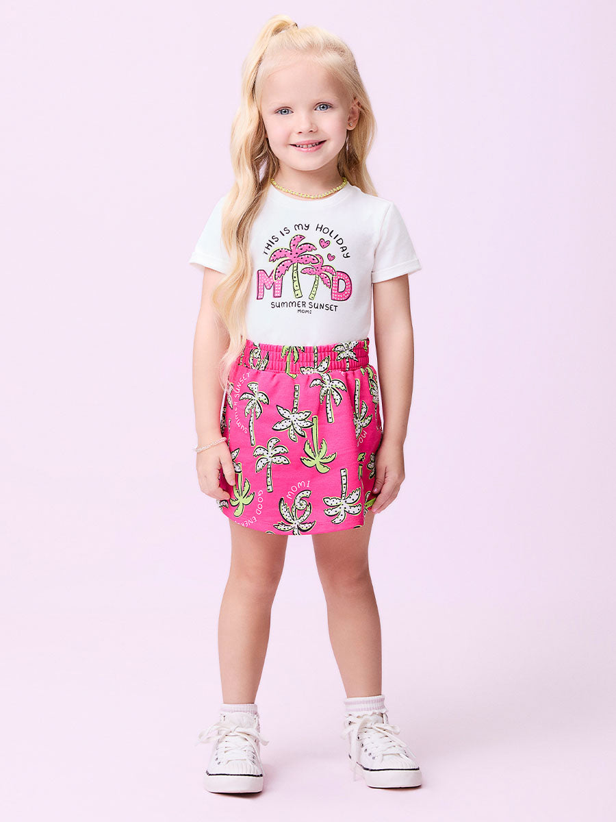 Conjunto Infantil Momi Verão Shorts Rosa Coqueiro e Blusa