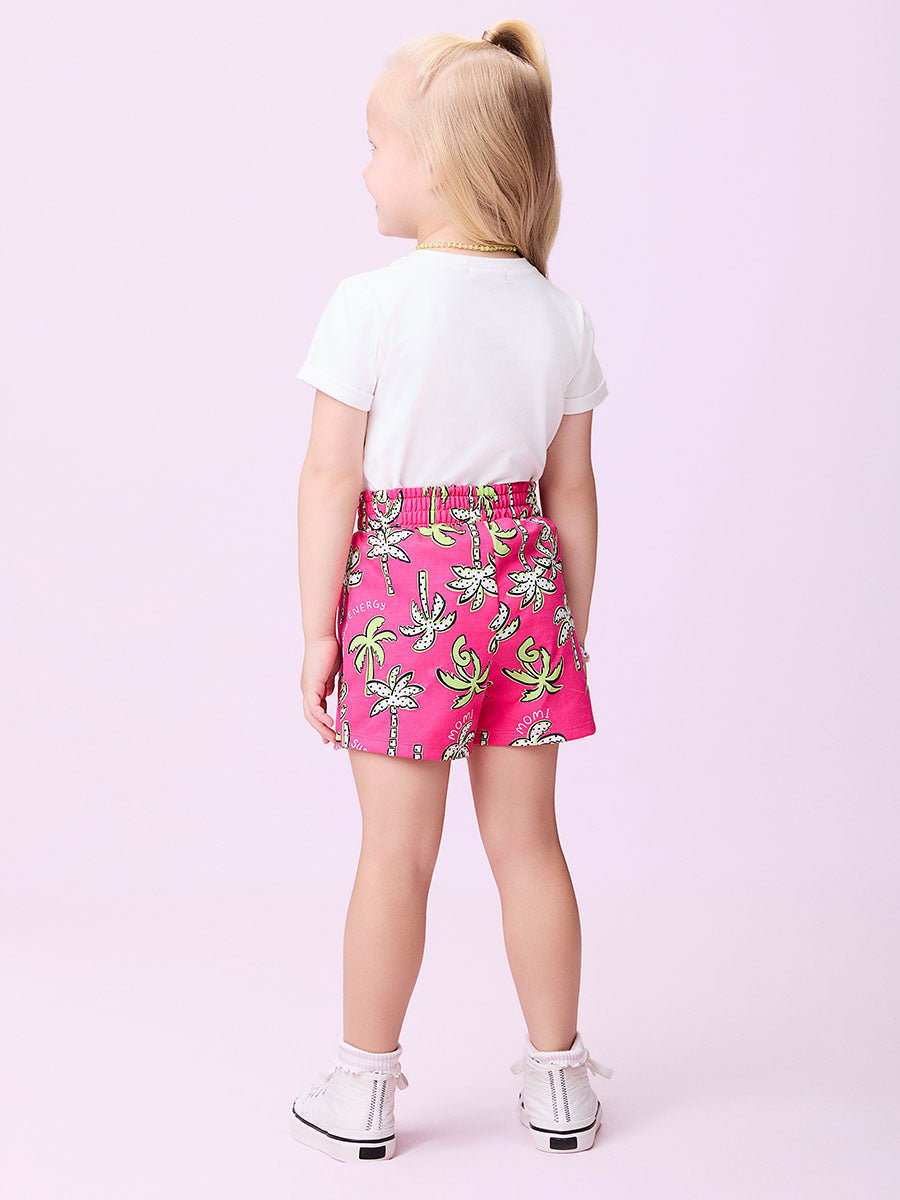Conjunto Infantil Momi Verão Shorts Rosa Coqueiro e Blusa