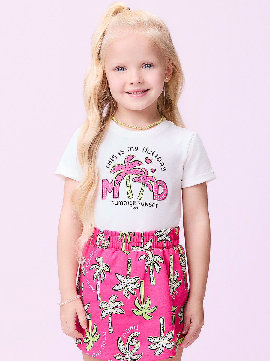 Conjunto Infantil Momi Verão Shorts Rosa Coqueiro e Blusa