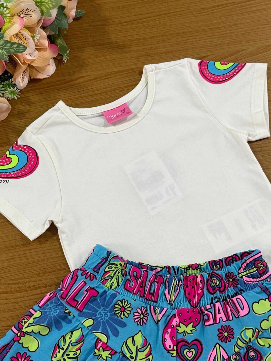 Conjunto Infantil Momi Verão Shorts Azul e Blusa Summer
