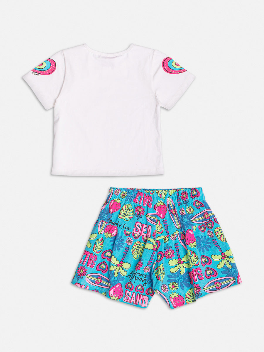 Conjunto Infantil Momi Verão Shorts Azul e Blusa Summer