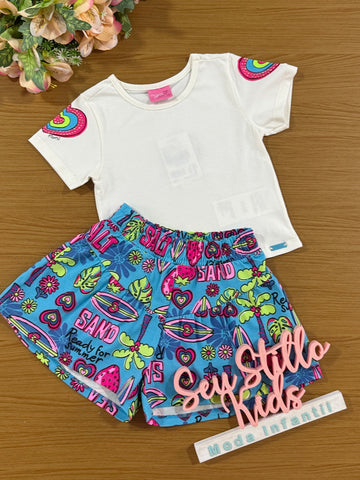 Conjunto Infantil Momi Verão Shorts Azul e Blusa Summer