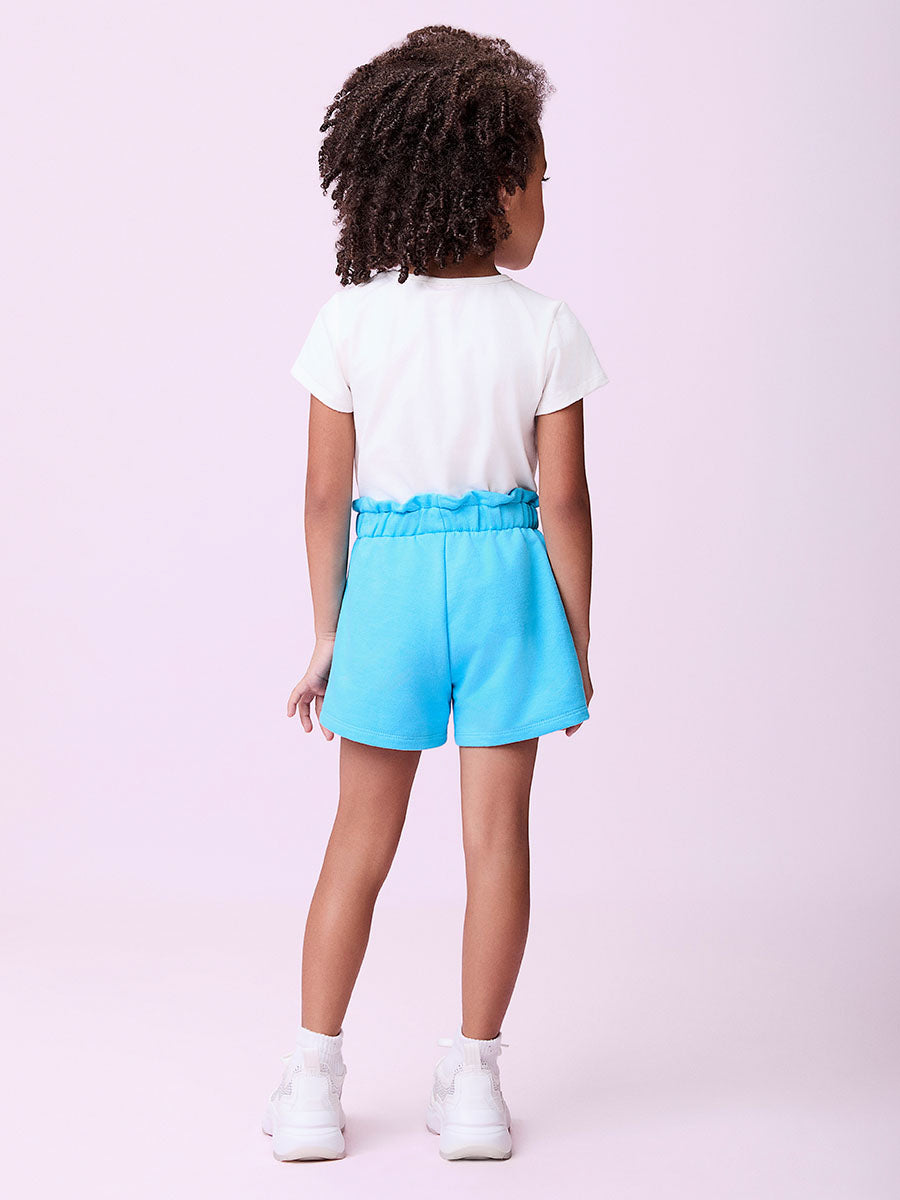 Conjunto Infantil Momi Verão Shorts Azul e Blusa Bolsinha 3D