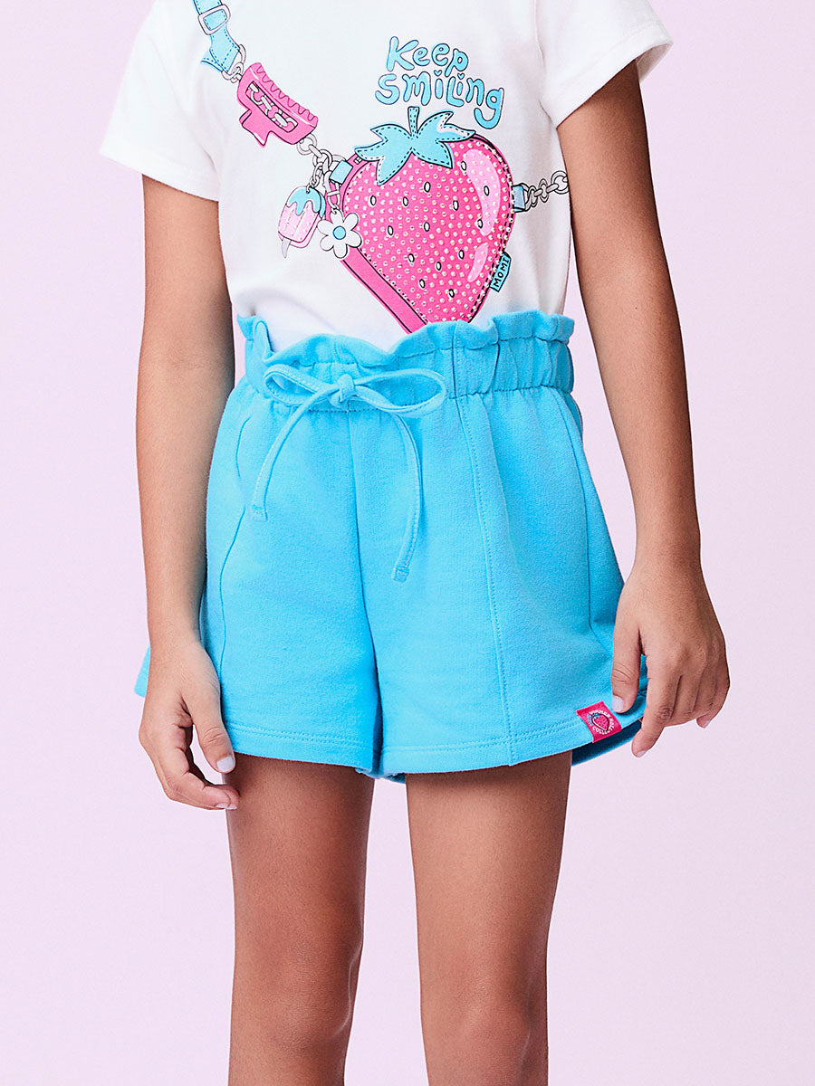 Conjunto Infantil Momi Verão Shorts Azul e Blusa Bolsinha 3D