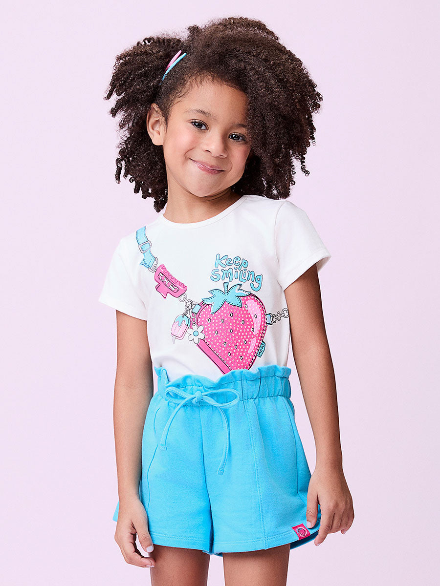 Conjunto Infantil Momi Verão Shorts Azul e Blusa Bolsinha 3D